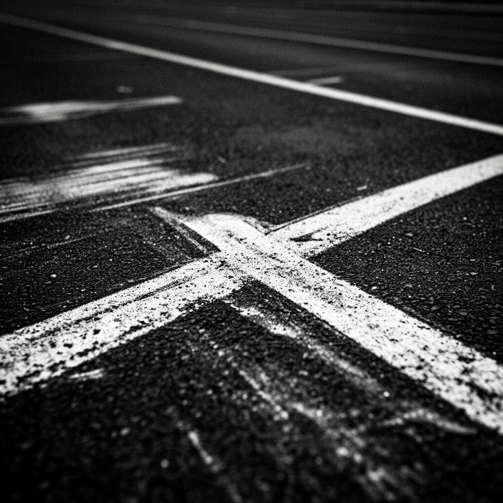 Weathered track surface with chalk markings