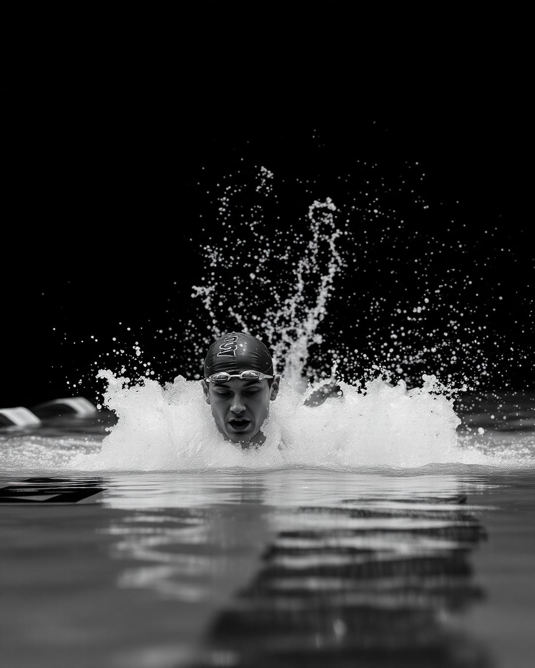 Swimmer surfacing through water